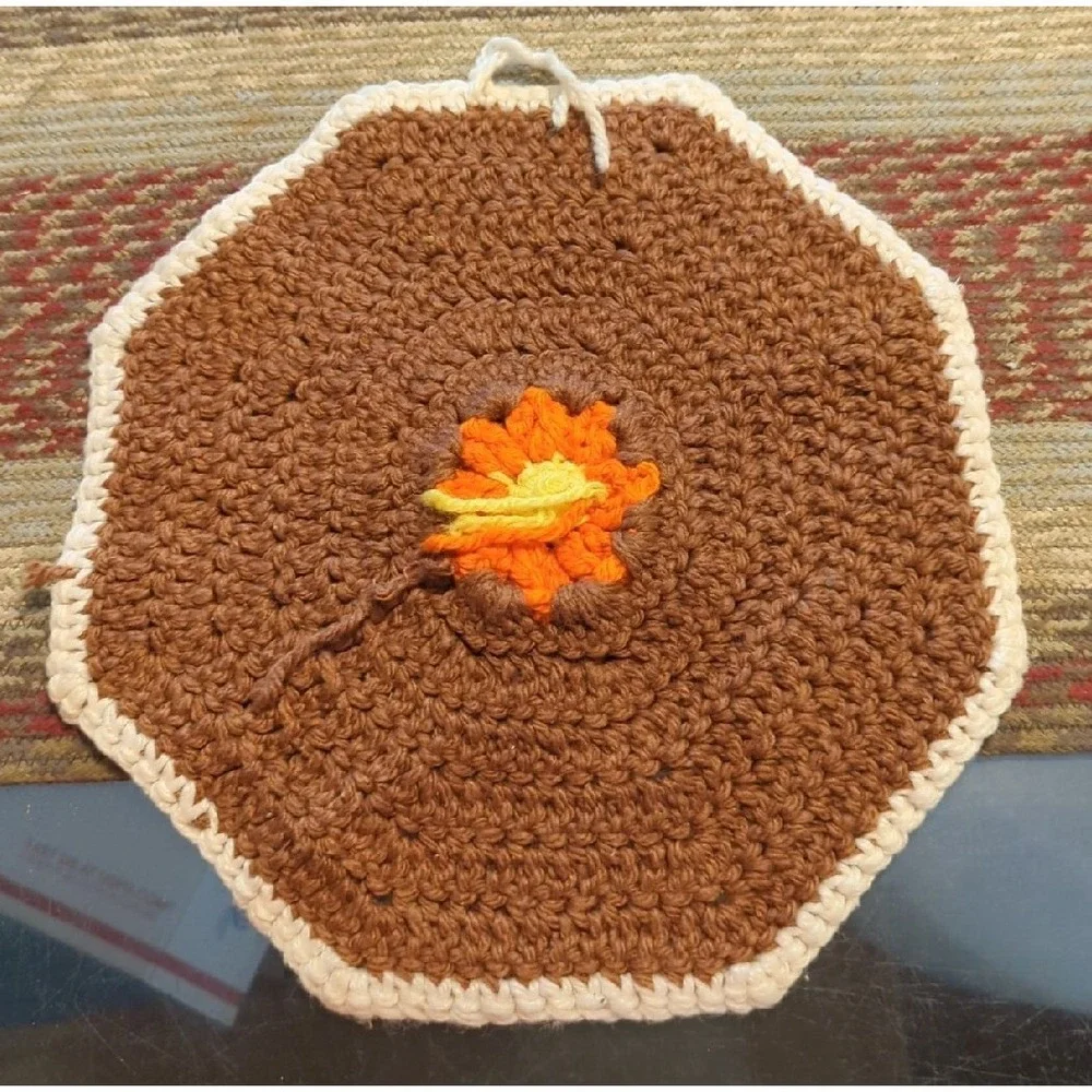 Vintage Crochet Tabletop Colorful Counter Doile Trivet Handmade By Granny
